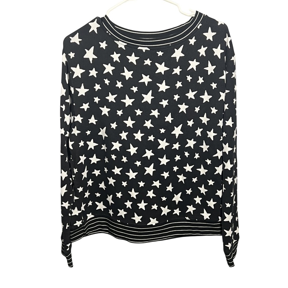 AnyBody Women's Black & White Star Print Long Sleeve Pullover‎ Top Size S
